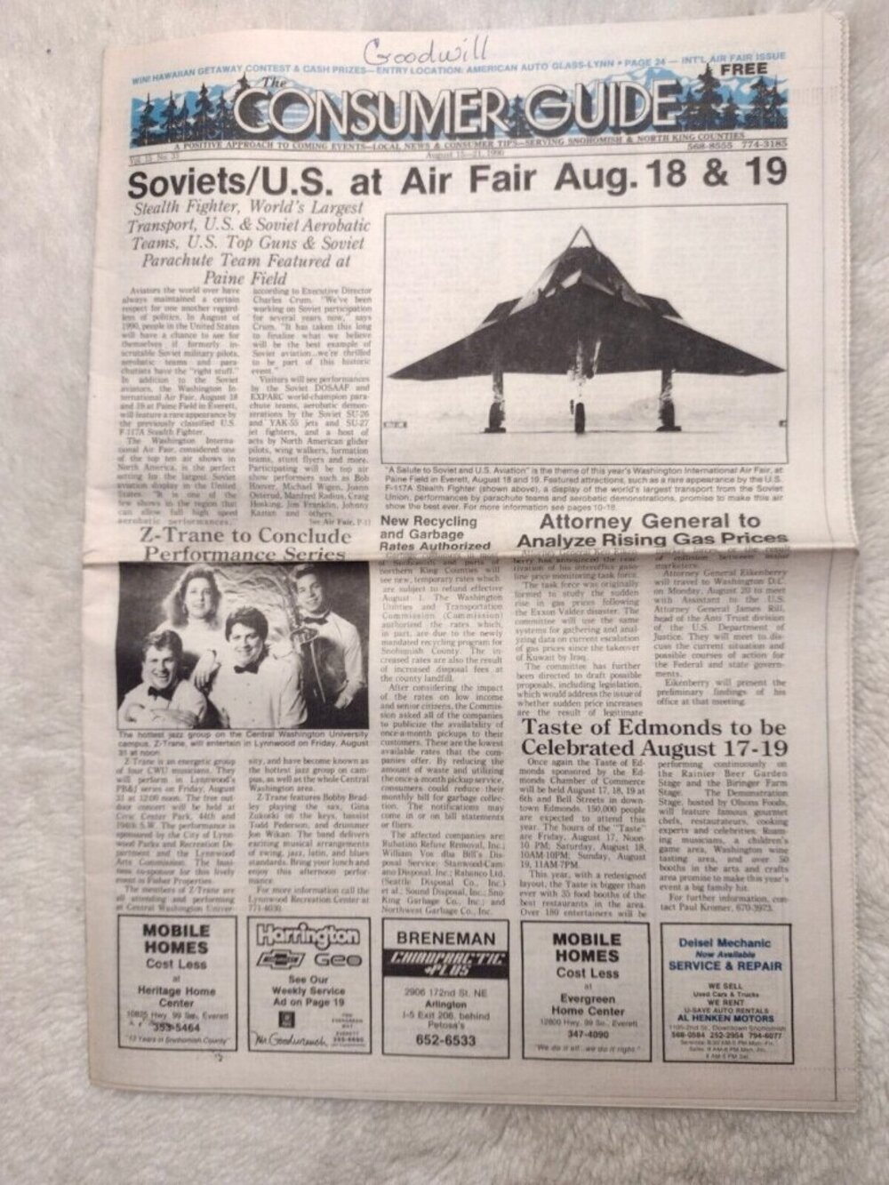 Consumer Guide Newspaper Vol 15 No 33 Goodwill Games Soviets Airfair 1990